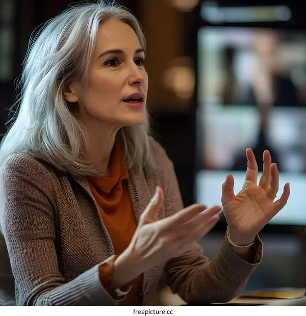 Woman in Brown Sweater Speaking in Meeting
