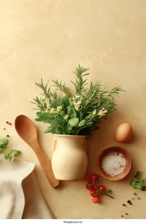 Rustic Kitchen Still Life with Herbs