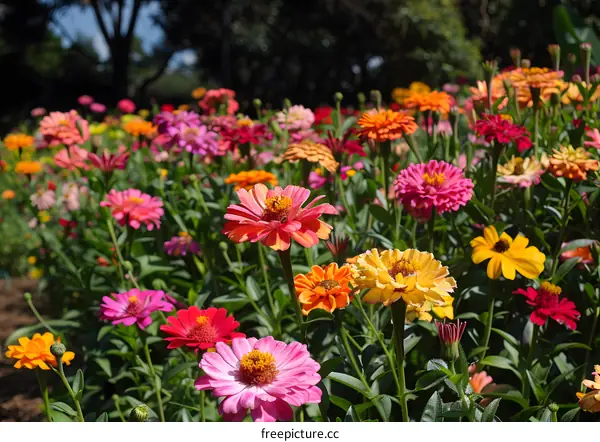 Colorful Zinnia Flowers in Garden
