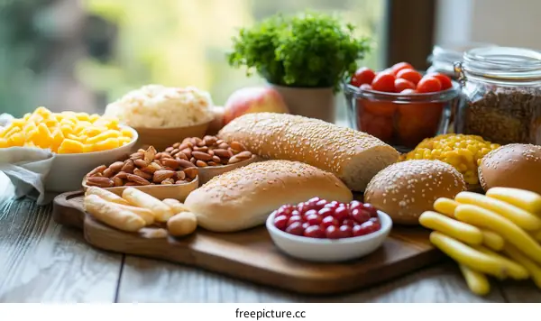 Assortment of Food on Wooden Board