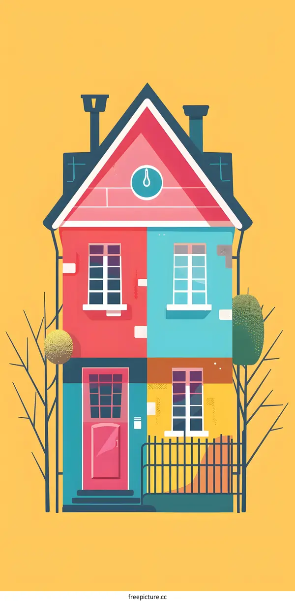 Colorful House Illustration With Yellow Background