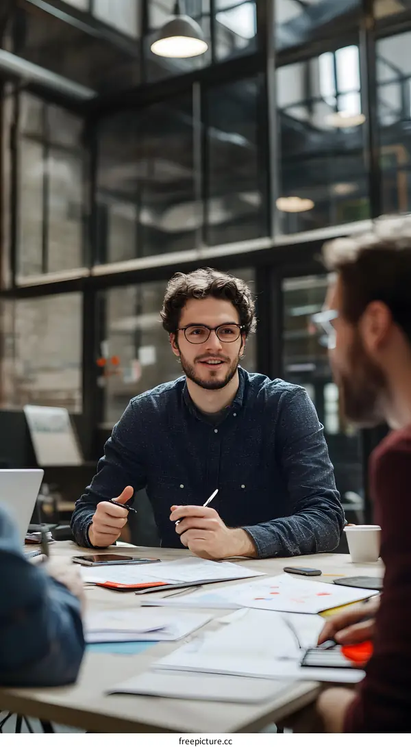 Two Businessmen Having a Meeting in a Modern Office