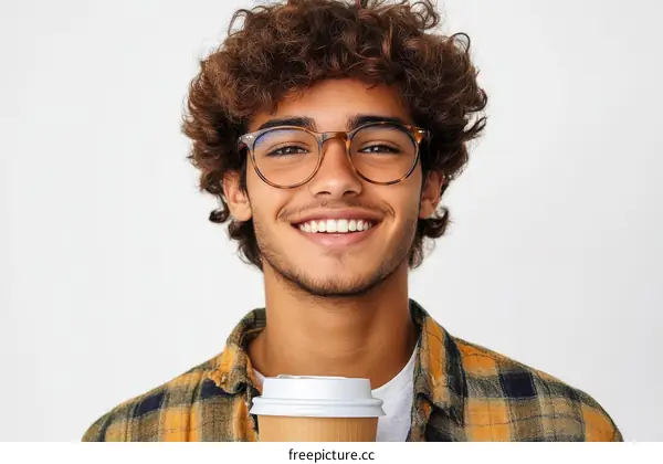 Smiling Young Person with Coffee