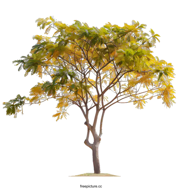 [Transparent Background PNG]Green Tree With Yellow Leaves Isolated on White Background