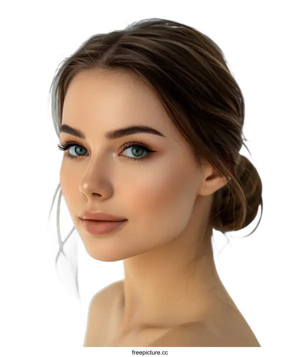 [Transparent Background PNG]portrait of a beautiful young woman with brown hair and blue eyes