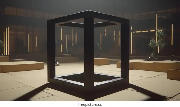 Minimalist Abstract Cube Sculpture in Empty Room
