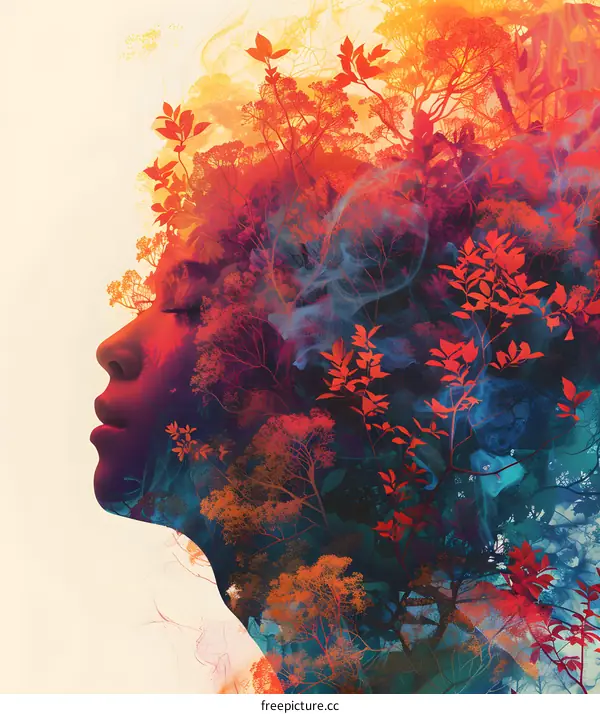 Woman Face Covered With Trees Art Illustration