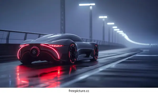 Futuristic Mercedes-Benz Driving Through City Rain