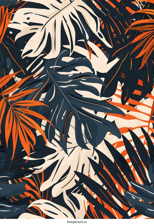 Abstract Tropical Leaves Pattern Seamless Illustration