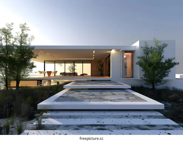 Modern Minimalist House Architecture Design With Stone Walkway