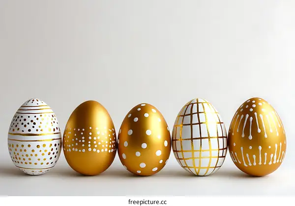Golden Easter Eggs with White Designs