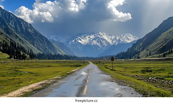 Snowy Mountain Road Trip Scenic Landscape