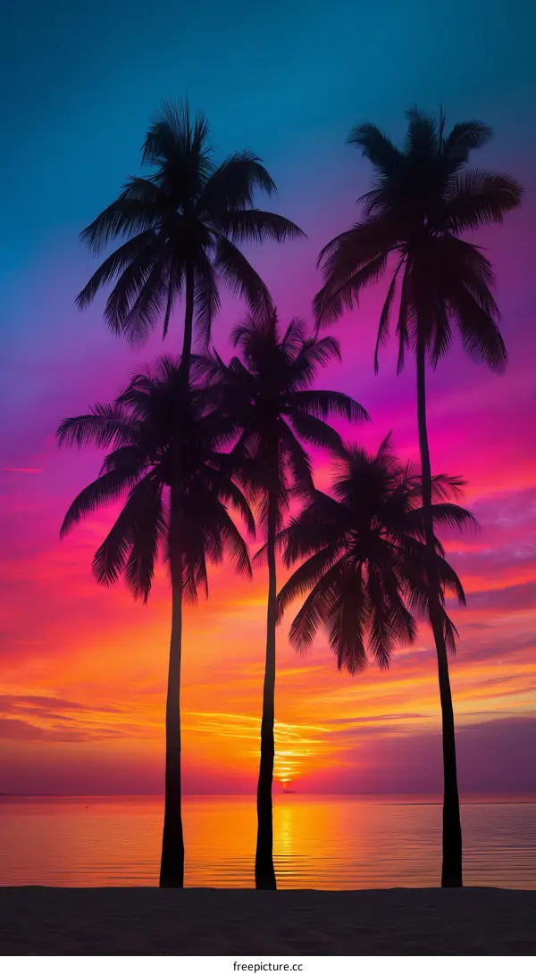Tropical Beach Sunset With Palm Trees