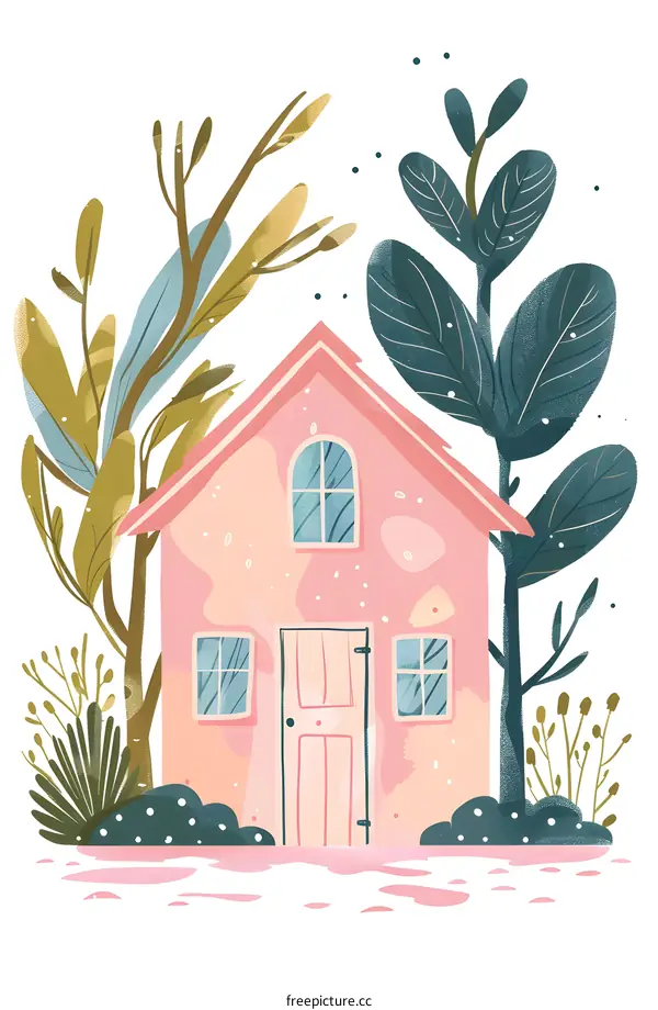 Pink Cottage with Green Leaves