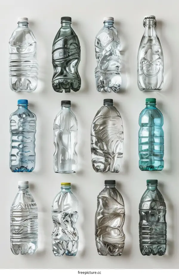 Various plastic water bottles with and without water