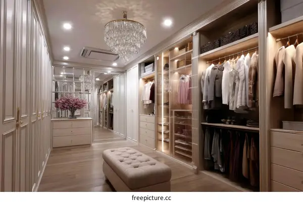 Luxury Walk-in Closet Design with Elegant Lighting