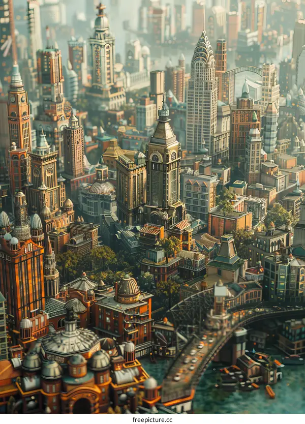 A Detailed Artistic View of a Retro Cityscape