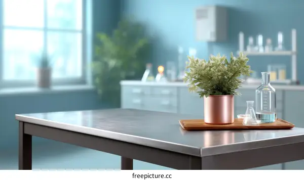 Modern Laboratory Tabletop Scene with Plants