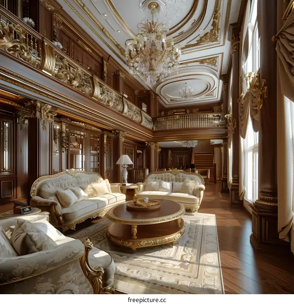 European style luxury living room interior with golden elements