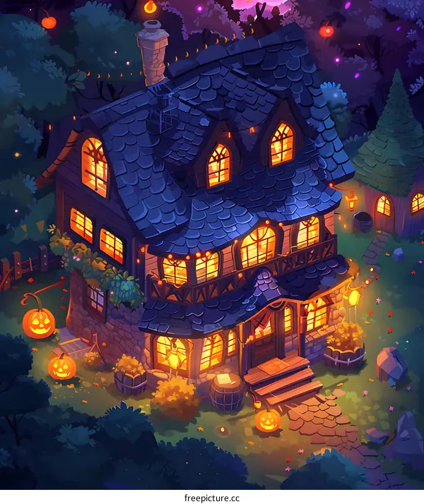 Halloween Night  House Illustration