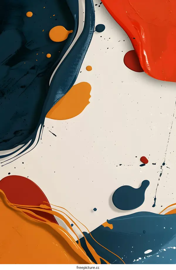 Abstract Art with Blue Orange and Red Paint Splashes