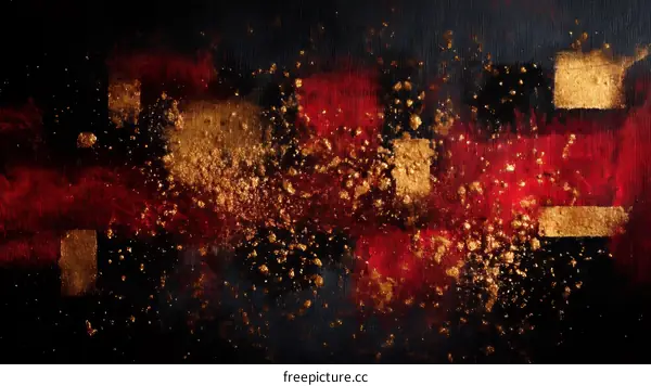 Abstract Painting with Gold and Red Colors