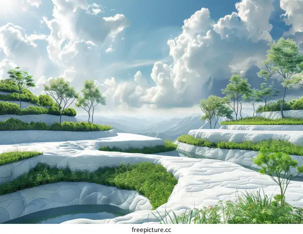 A Tranquil Landscape Painting of a Serene Mountain and River