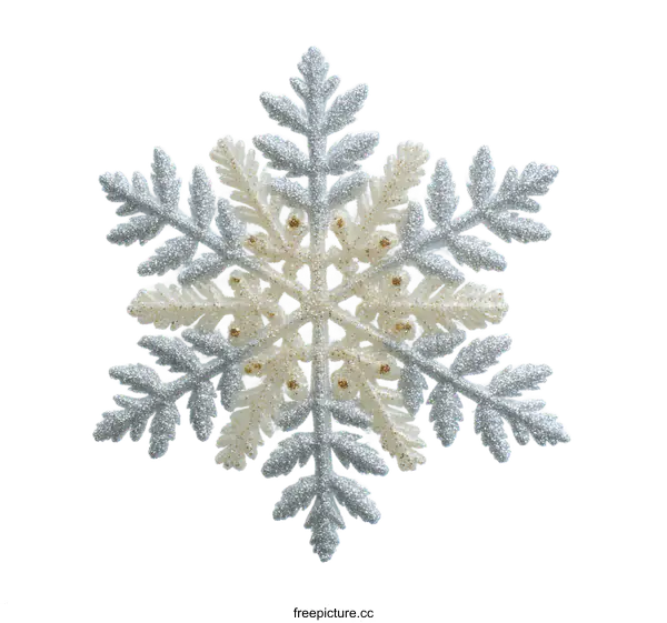 [Transparent Background PNG]Beautiful Sparkling Silver and Cream Christmas Snowflake Ornament