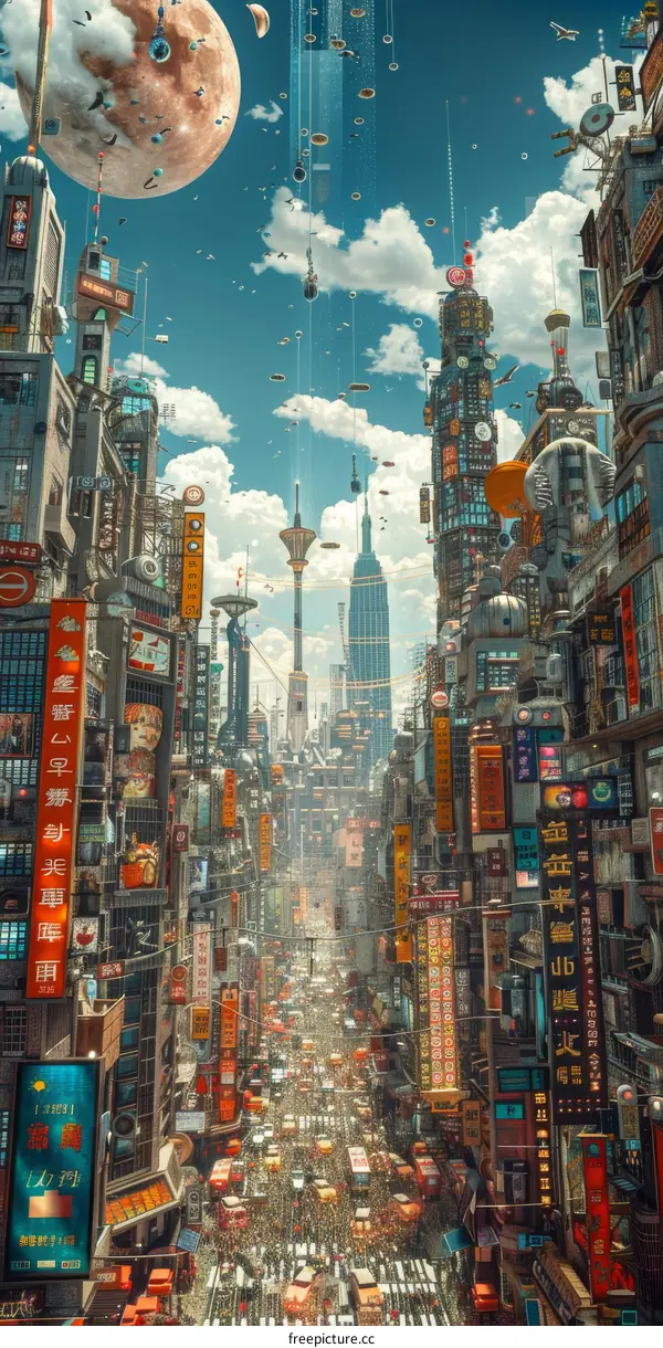 Futuristic Cityscape Illustration with Colorful Buildings