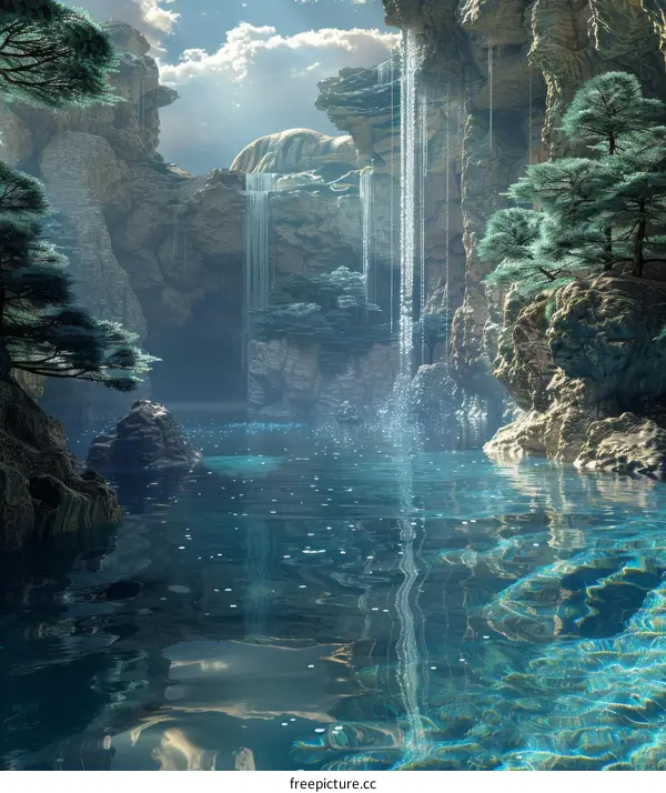 Waterfall in a fantasy landscape
