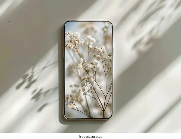 White Flowers on Smartphone Screen With Light