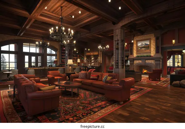 Cozy Living Room with Fireplace and Large Windows