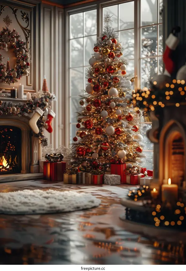 A Decorated Christmas Tree Stands in a Living Room
