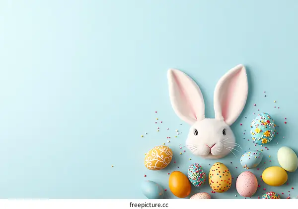 Easter Festive Decor with Colorful Eggs and a Bunny