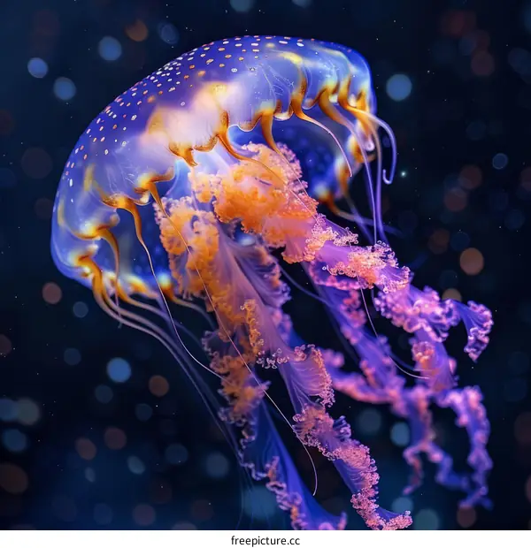 bioluminescent jellyfish glowing in the dark ocean