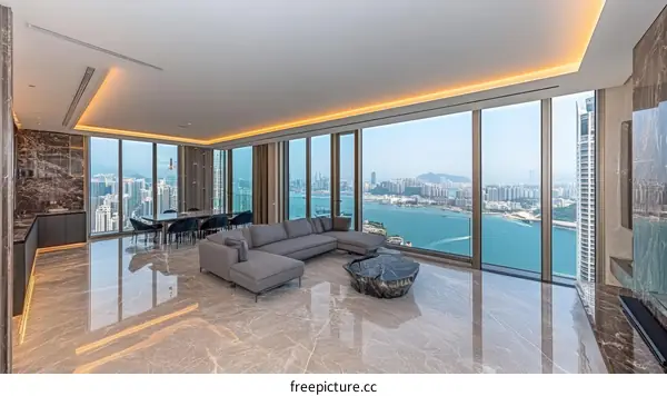 Luxury Modern Penthouse Living Room with Panoramic City Views
