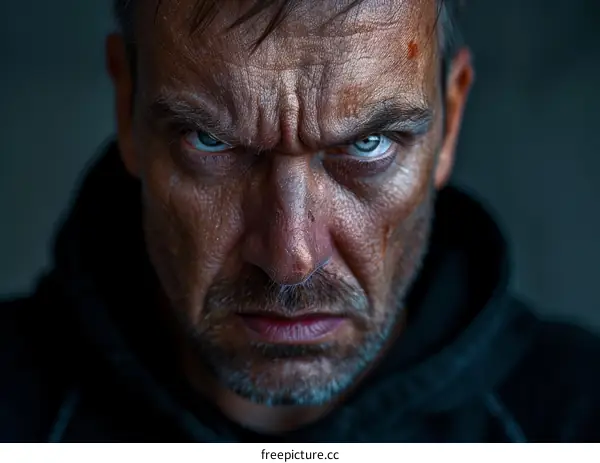 Close-up Portrait of a Man with Intense Expression