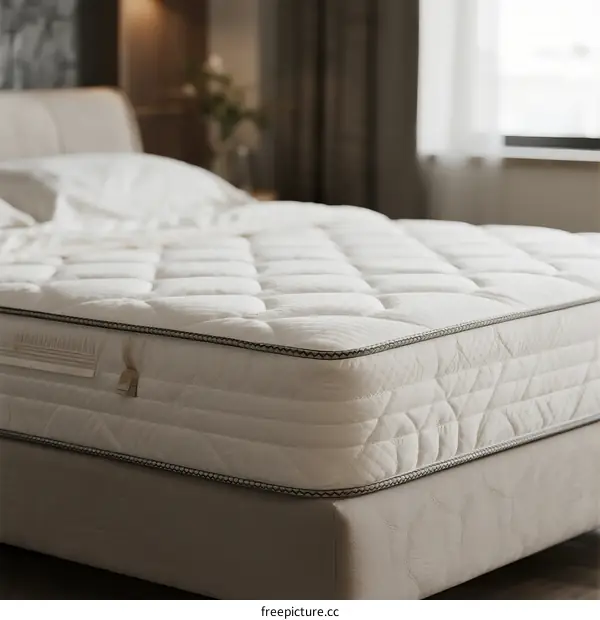 Comfortable bedroom mattress with quilted surface and supportive inner layers