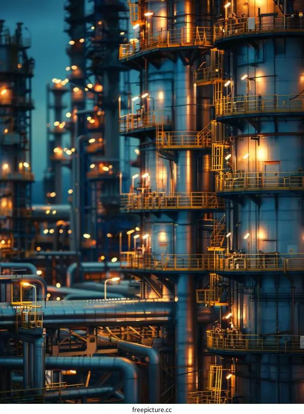 Night View of Oil Refinery