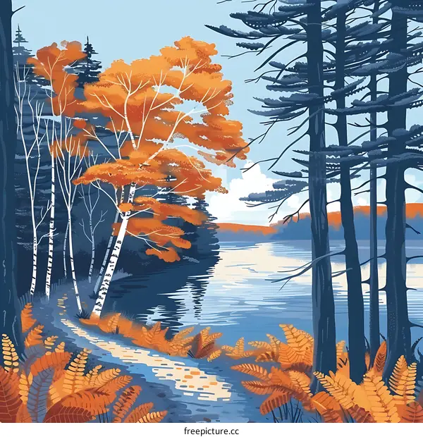 Autumn Lake Landscape Illustration
