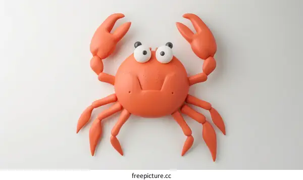 A cute red crab with big eyes and claws