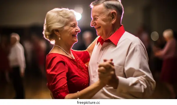Elegant seniors dancing together at a social event