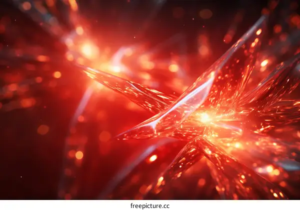 Red and orange glowing 3D crystal structure with sharp and vibrant light