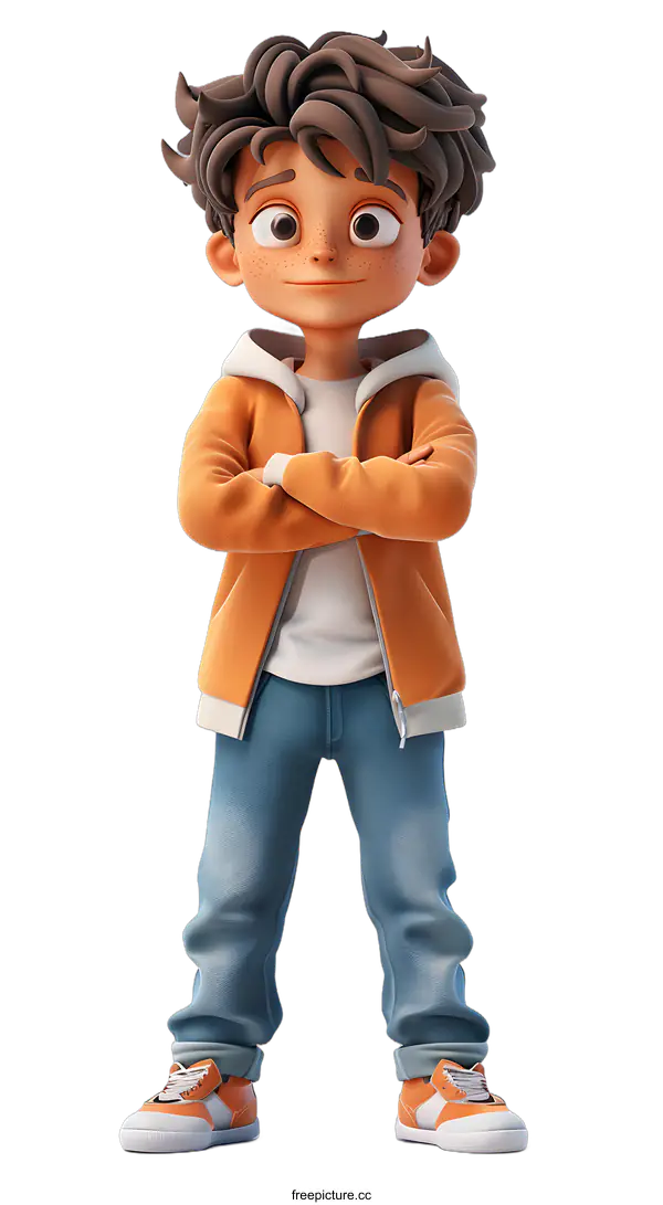 [Transparent Background PNG]A 3D rendering of a boy in a casual outfit