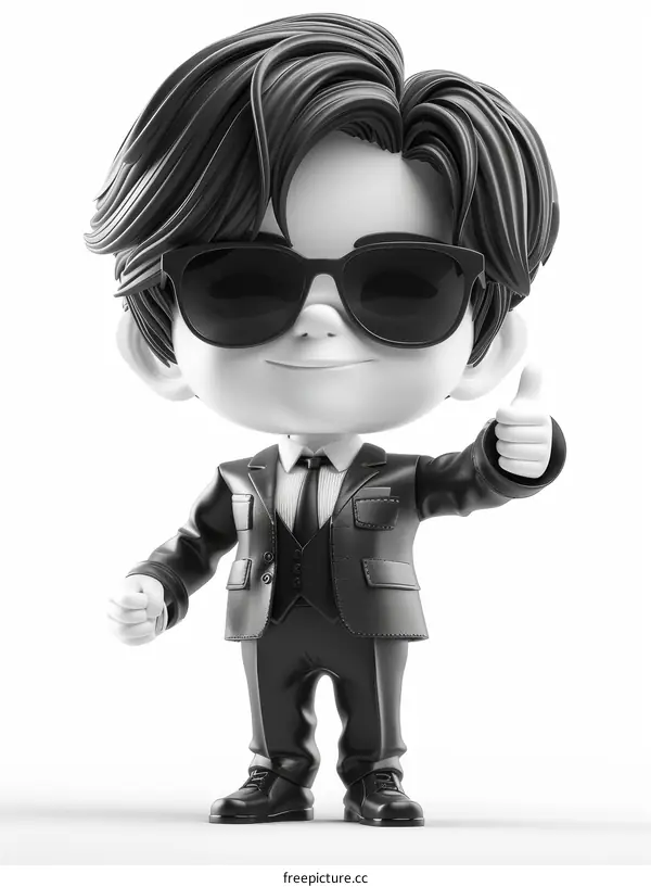3D cartoon character of a businessman wearing suit and sunglasses
