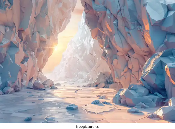 Ice cave with beautiful lighting