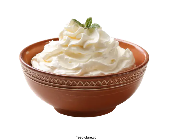 [Transparent Background PNG]Creamy Whipped Topping in a Terracotta Bowl