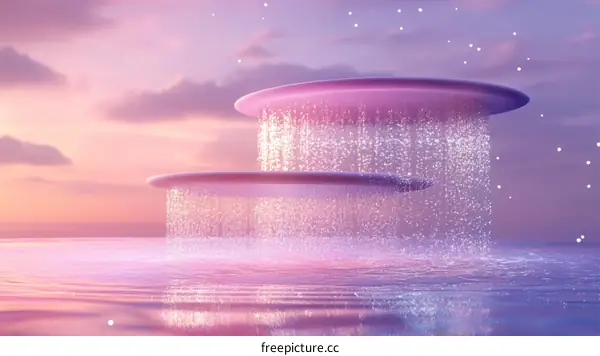 Pink Sunset Fountain Artistic Illustration