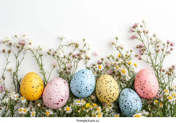 Colorful Easter Eggs Nestled Among Flowers