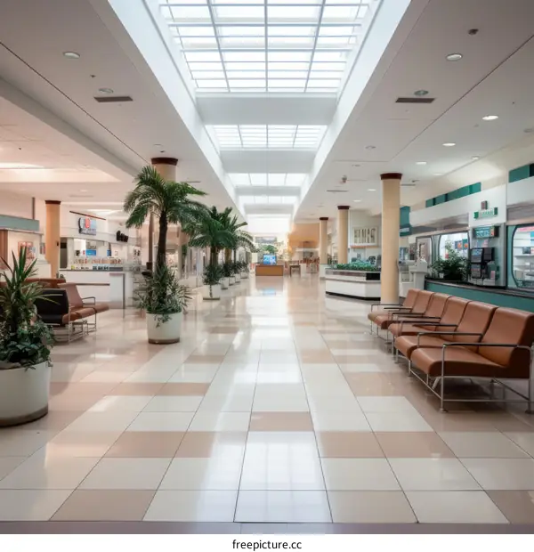 An Eerie and Empty Shopping Mall with Palm Trees
